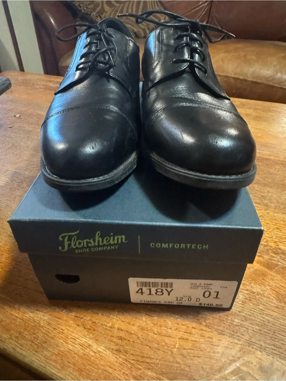 Florsheim Black Leather Cap-Toe Derby Lace-Up Oxfords